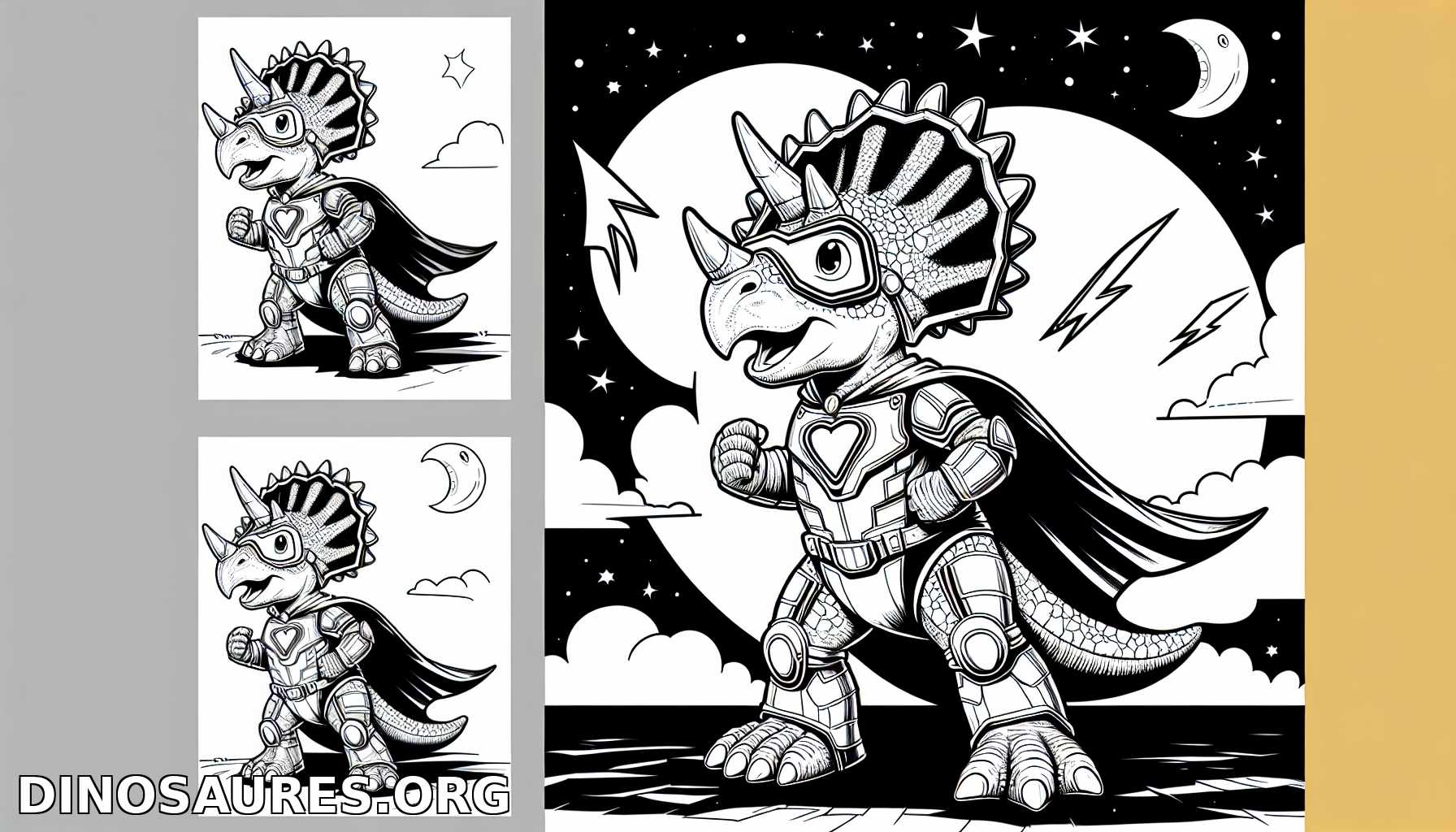 Dino Héros : Coloriage de Tricératops Super-Héros