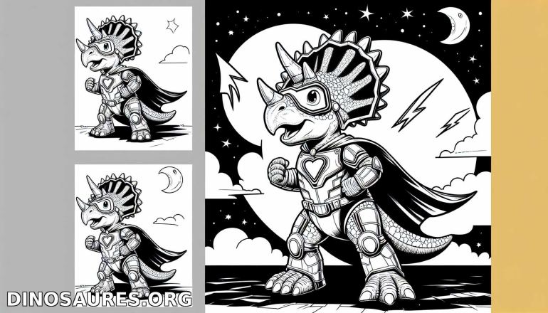 Dino Héros : Coloriage de Tricératops Super-Héros