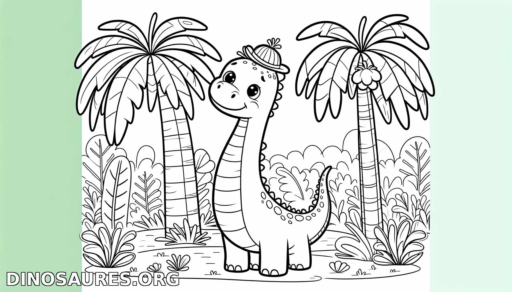 Coloriage de dinosaure avec palmiers