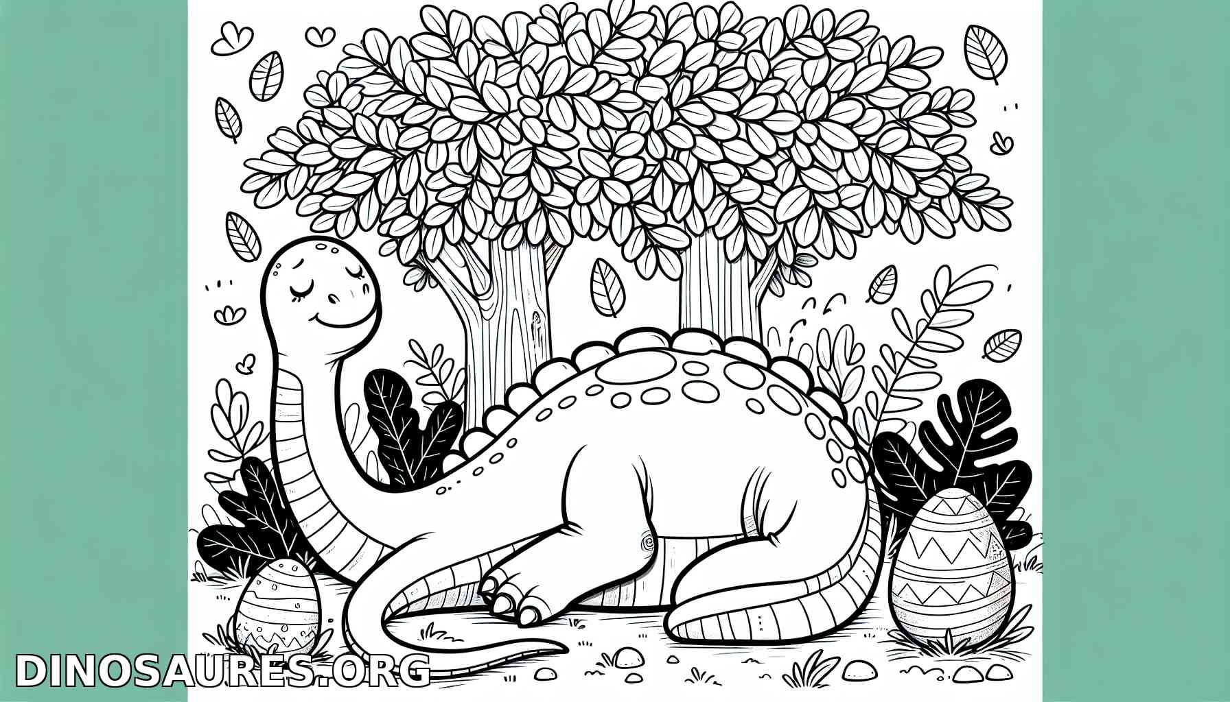 Coloriage de dinosaure dans un jardin