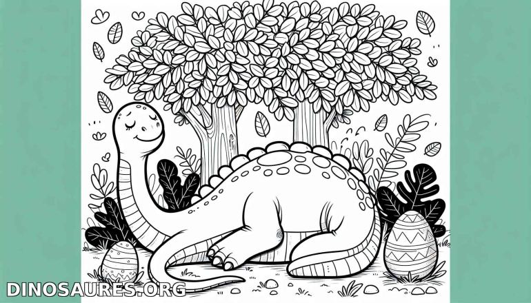 Coloriage de dinosaure dans un jardin