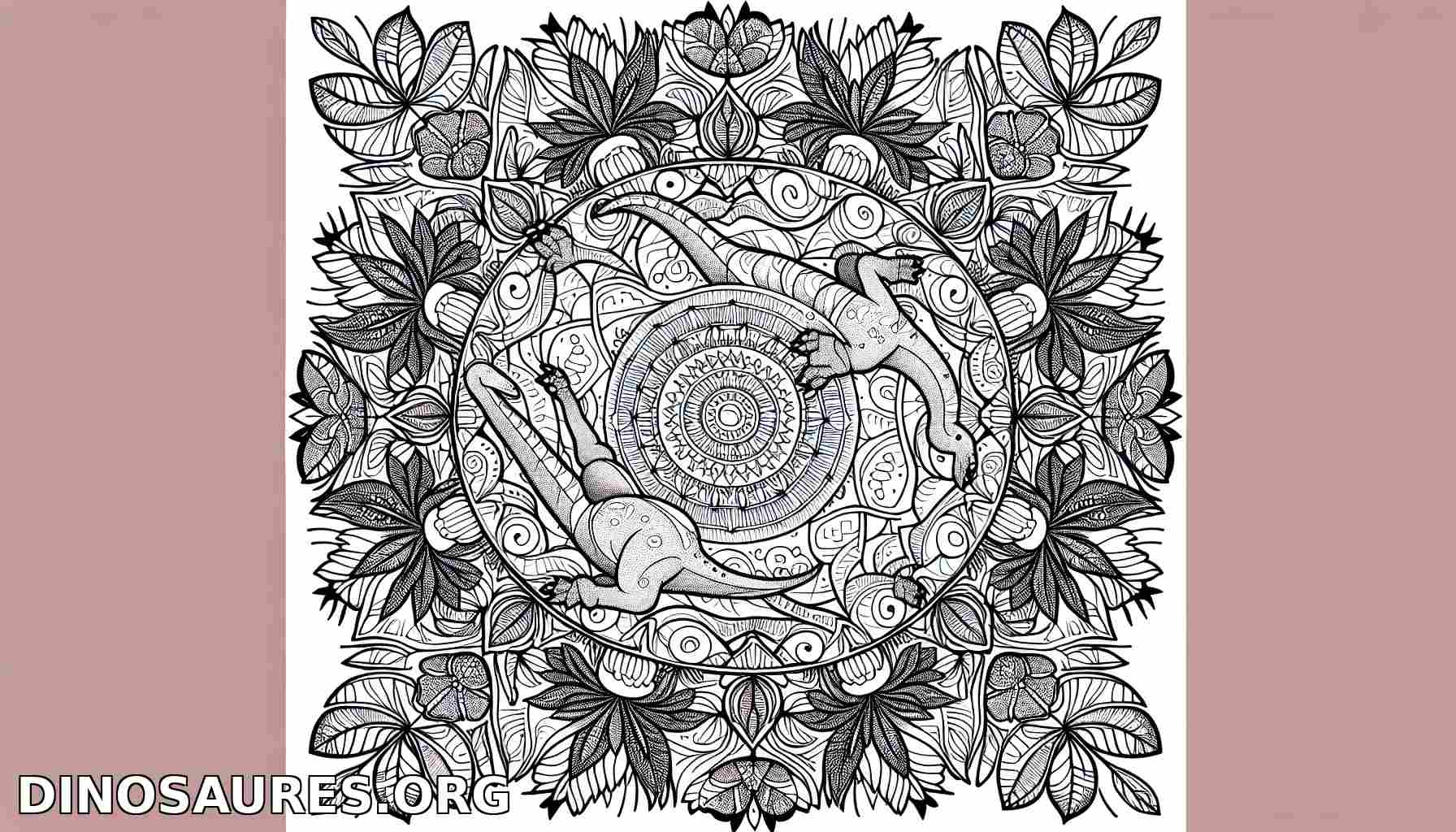 Coloriage de dinosaure et motifs floraux