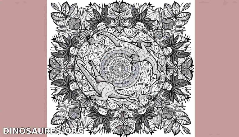 Coloriage de dinosaure et motifs floraux