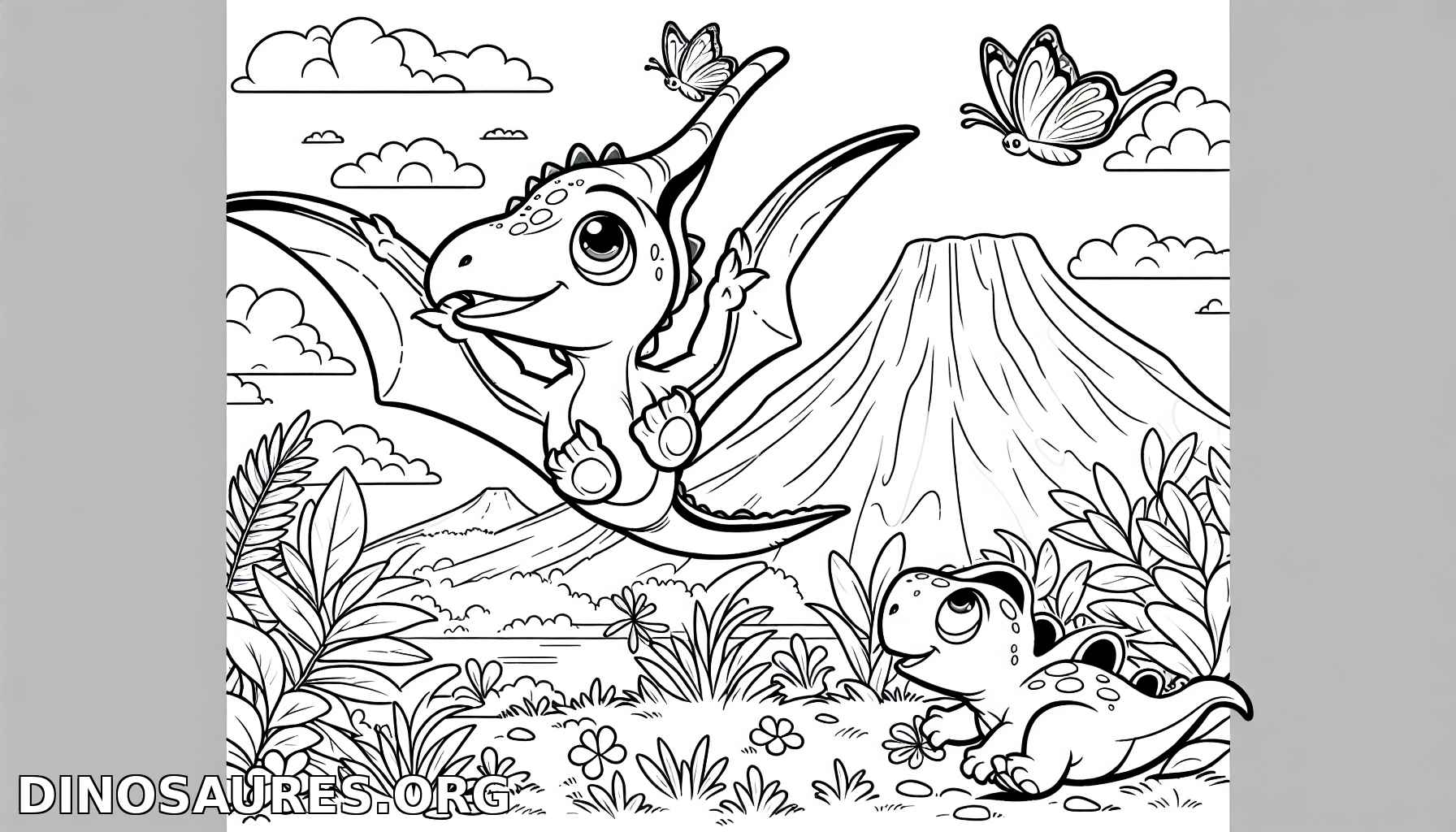 Coloriage de dinosaure avec des papillons
