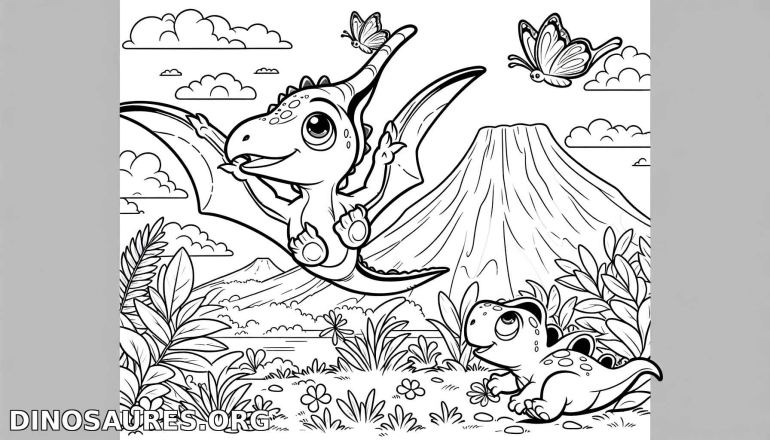 Coloriage de dinosaure avec des papillons