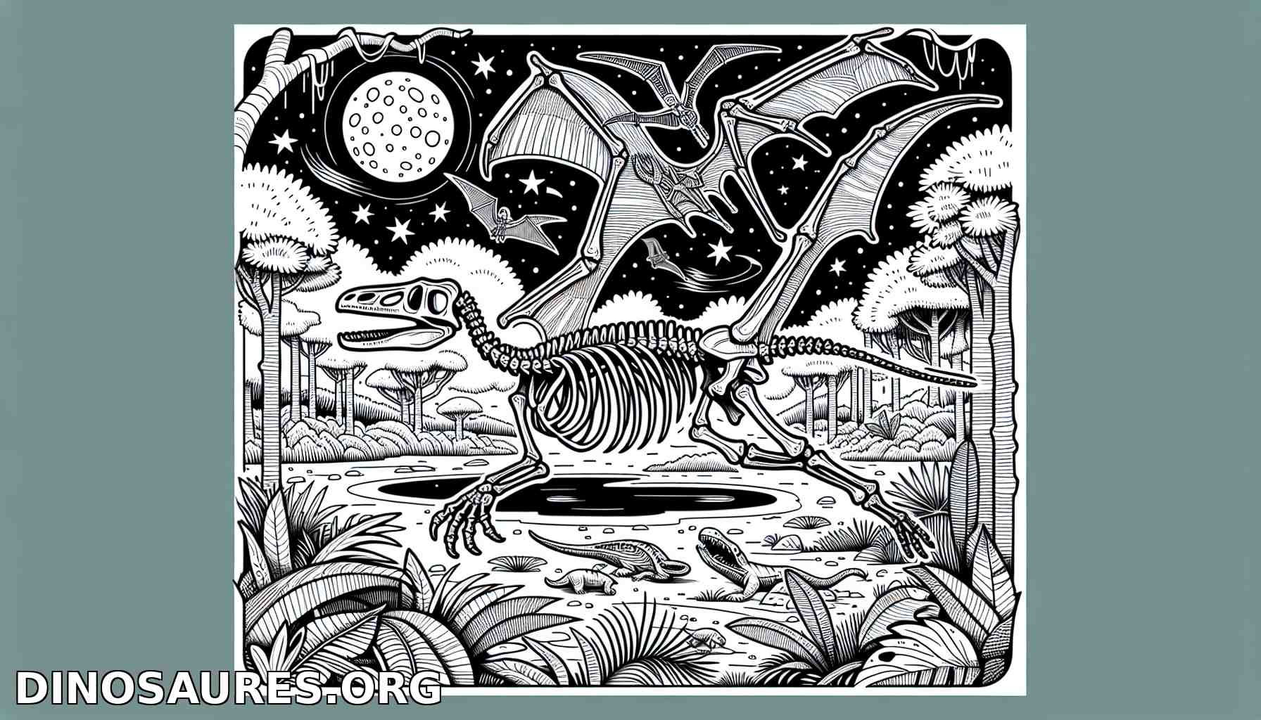 Coloriage de dinosaure squelettique