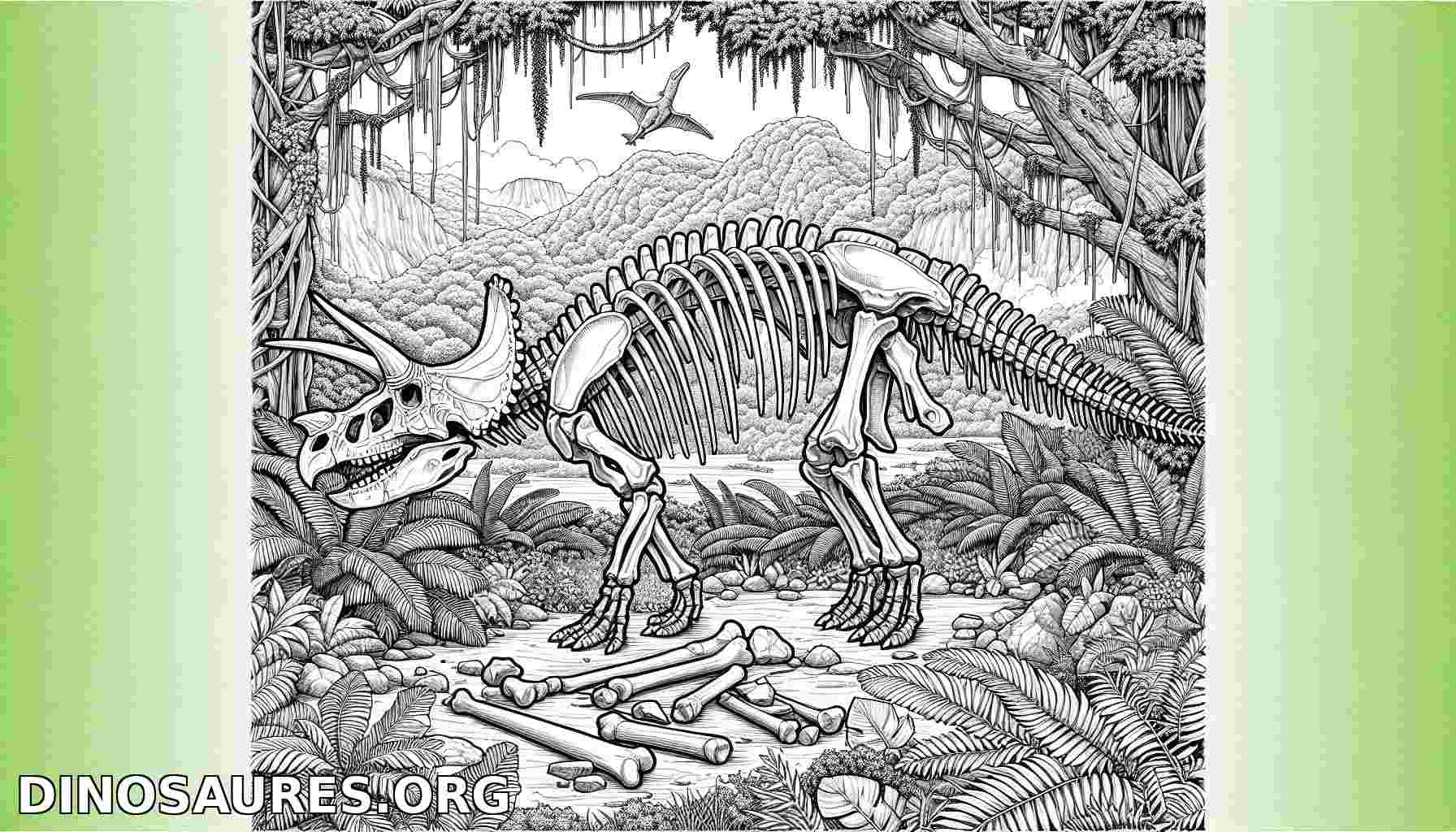 Squelette de dinosaure dans un paysage préhistorique