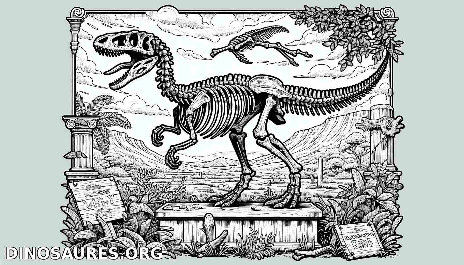 Squelette de dinosaure en arrière-plan naturel