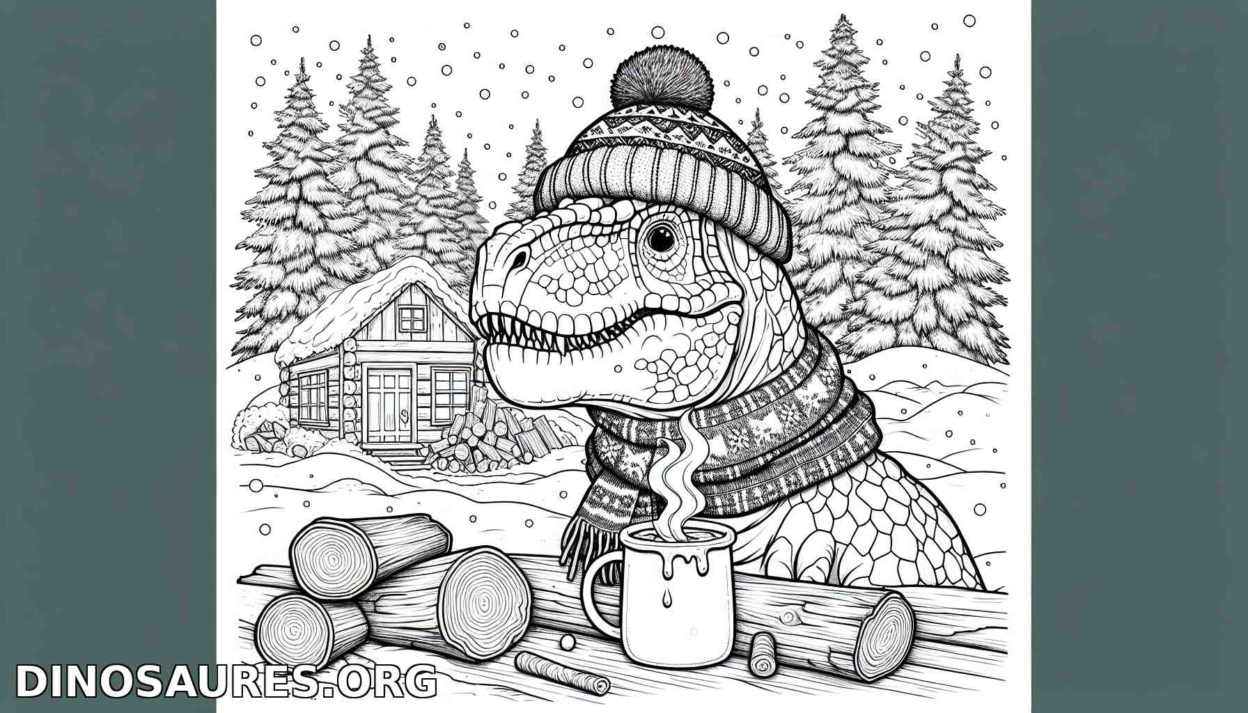 Coloriage de dinosaure en hiver