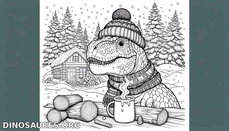 Coloriage de dinosaure en hiver