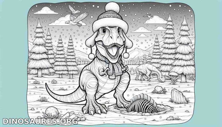 Coloriage de dinosaure joyeux en hiver