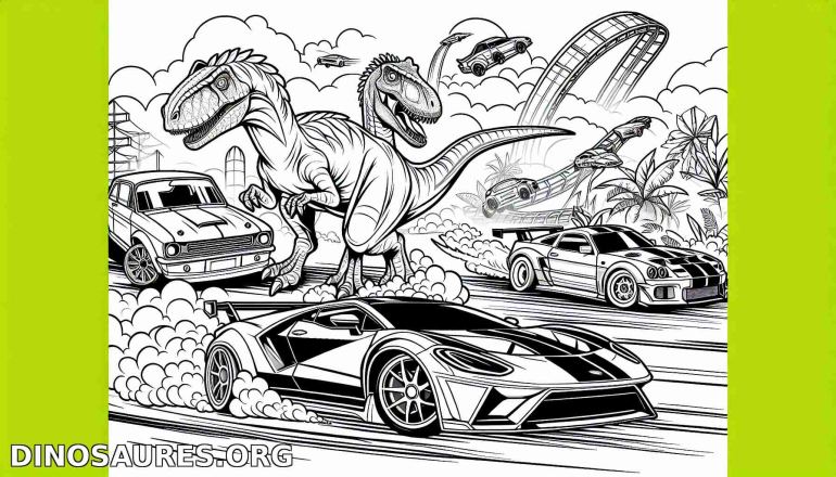 Coloriage de dinosaure en pleine course