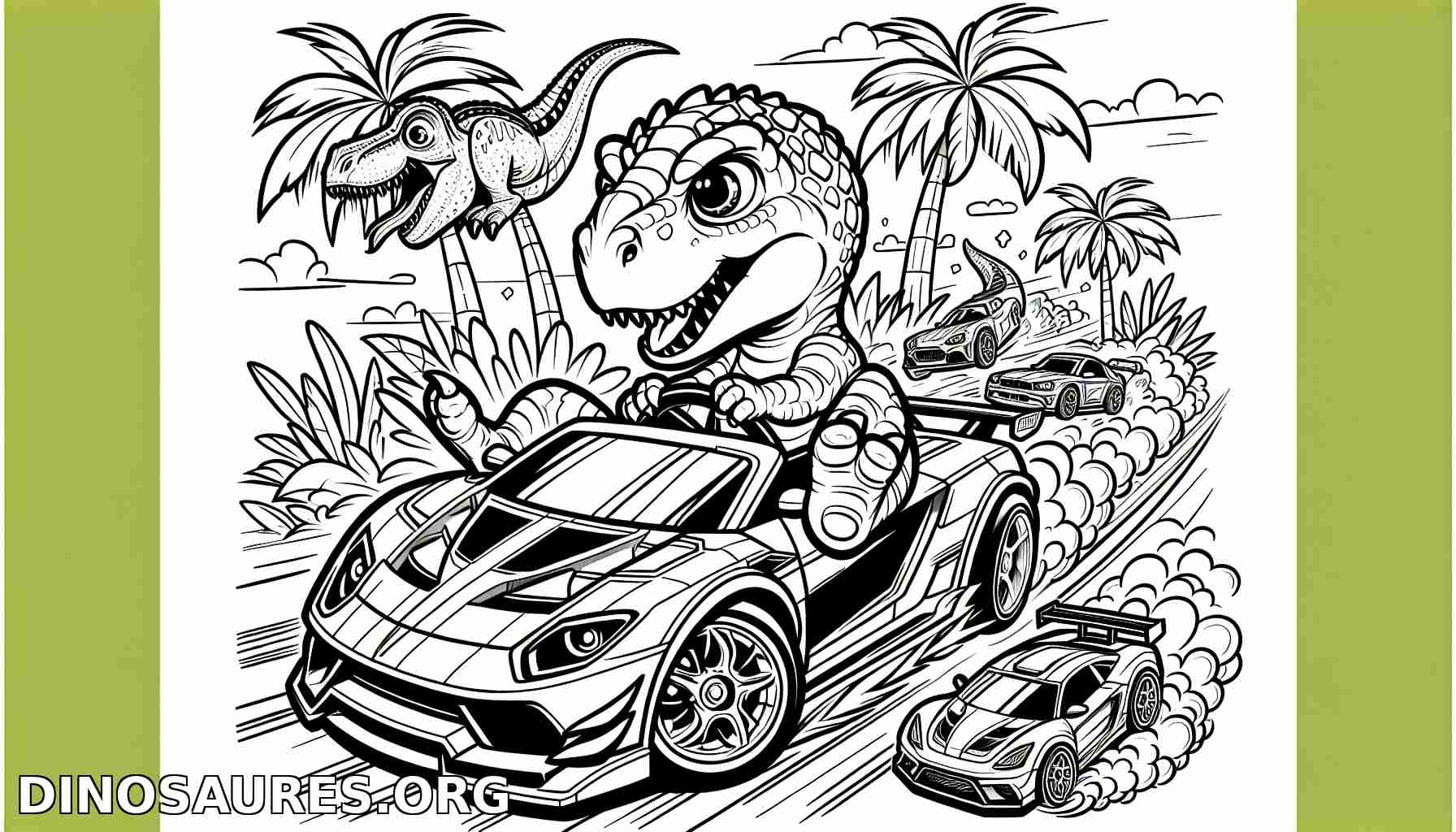 Coloriage de dinosaure en voiture