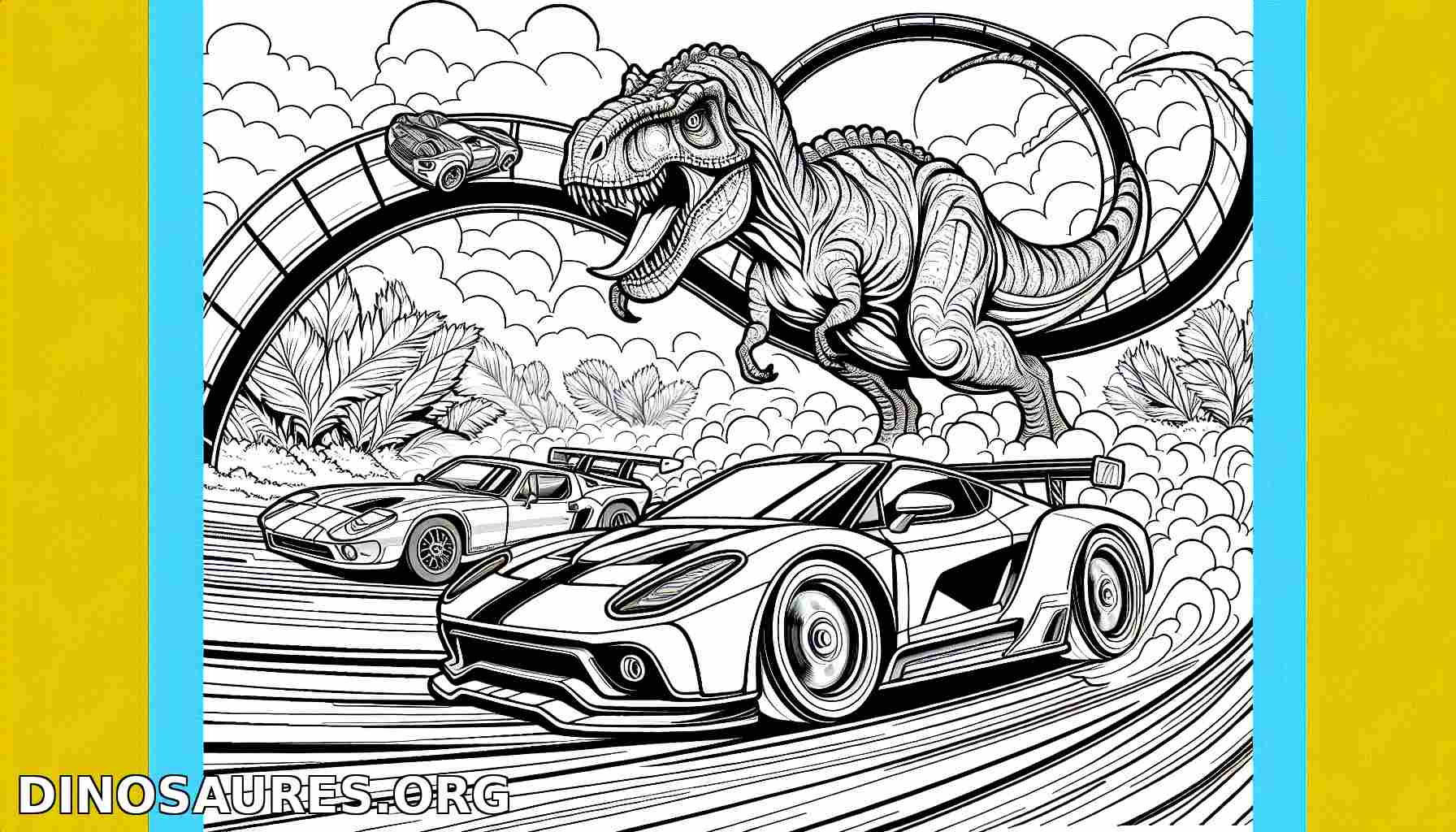 Coloriage de dinosaure et voitures