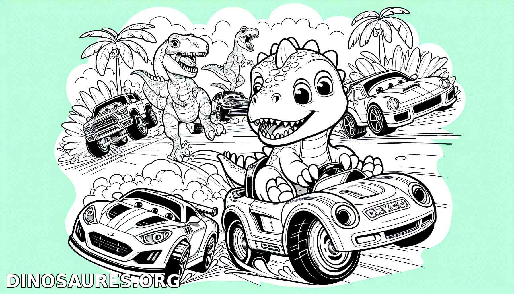 Coloriage de dinosaures en voiture