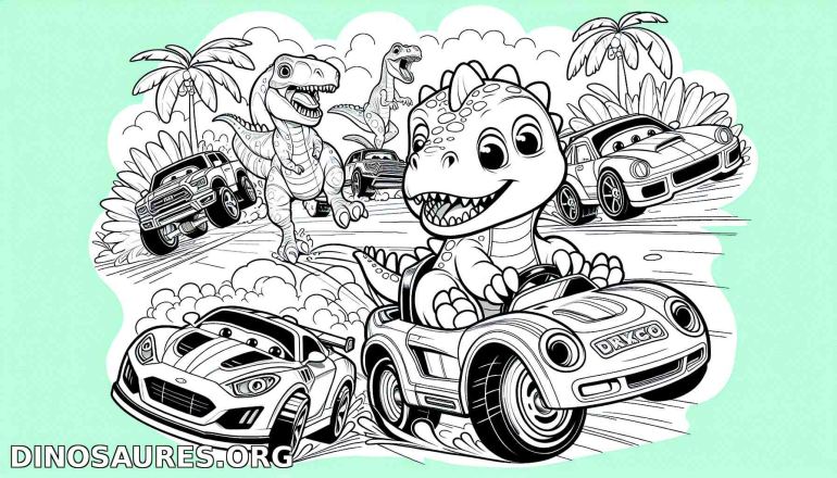 Coloriage de dinosaures en voiture