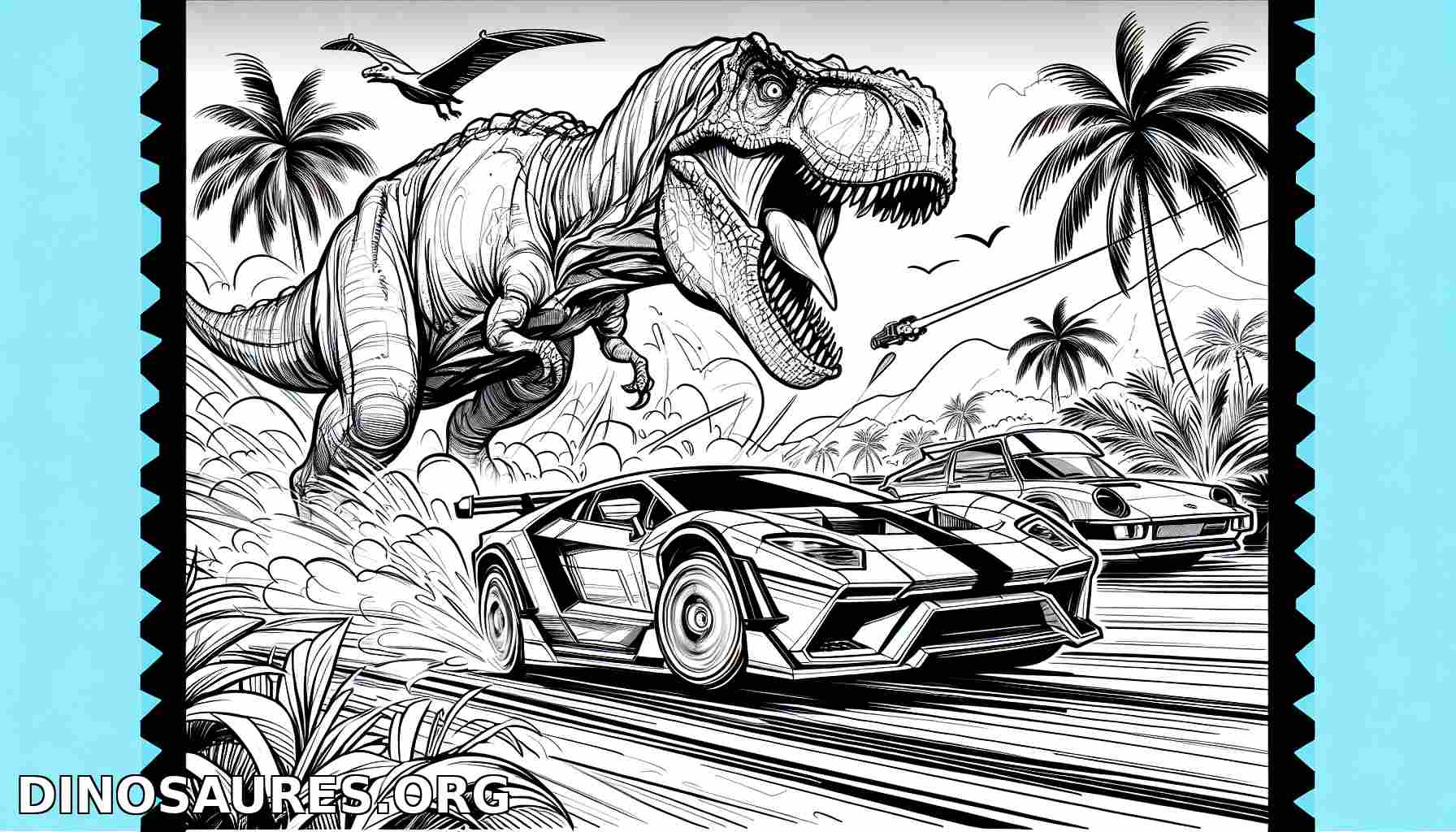 Courses de voitures avec un dinosaure