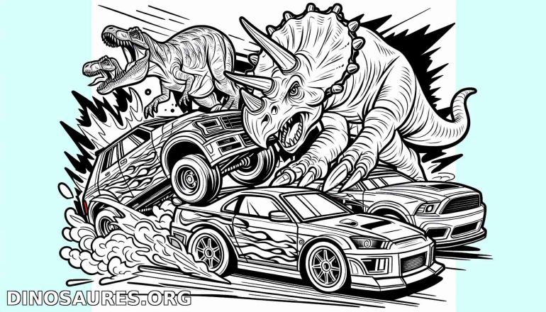 Dinosaure et Voitures en Pleine Action