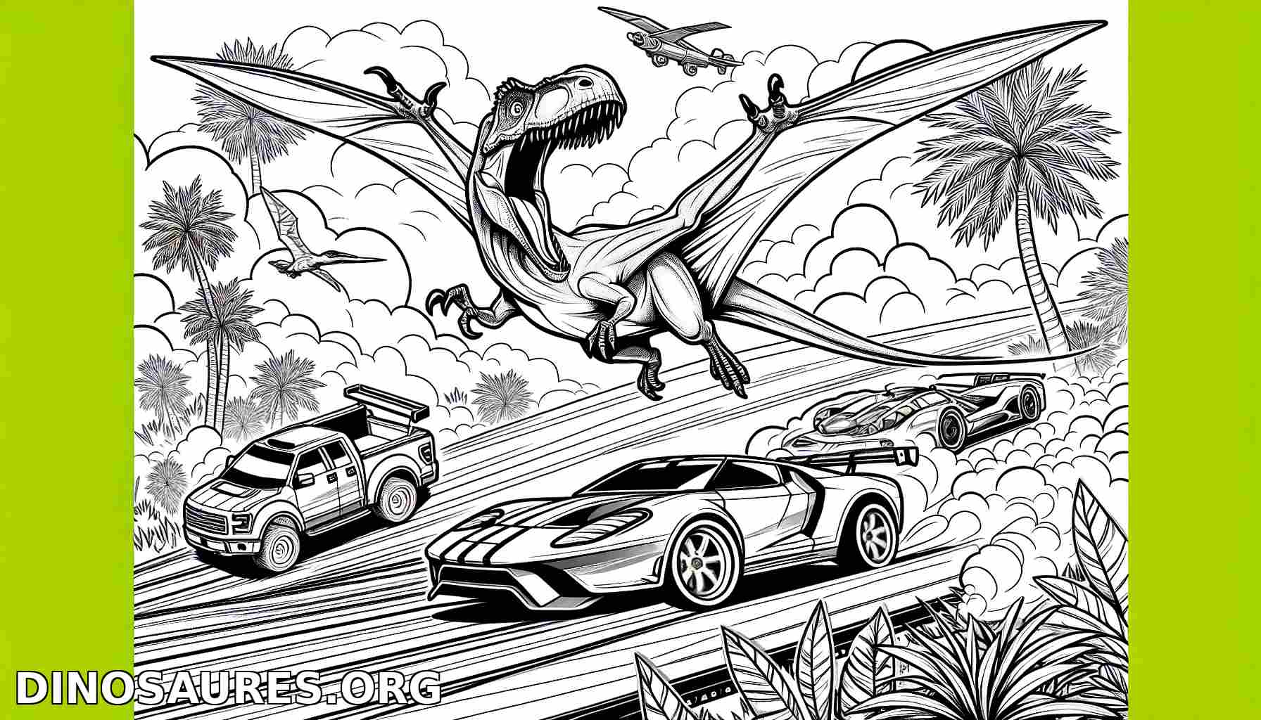Dinosaures et voitures en course