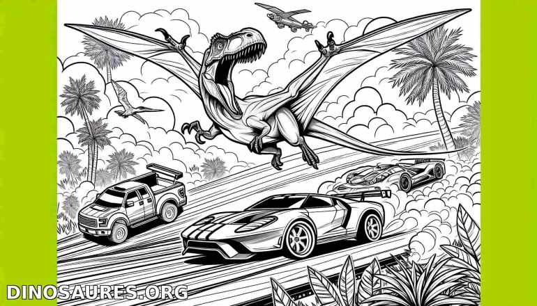 Dinosaures et voitures en course