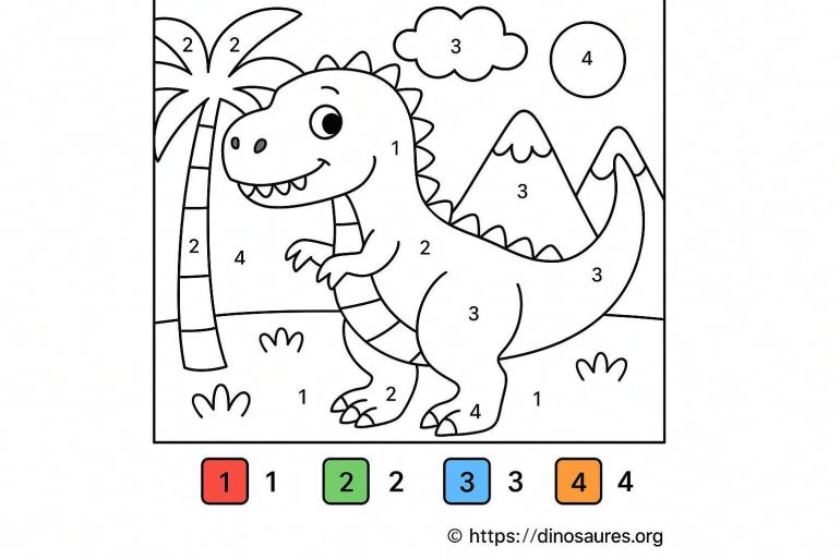 Coloriage dinosaure à codes couleur : apprentissage ludique