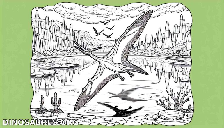 Coloriage de ptérodactyle dans un paysage préhistorique