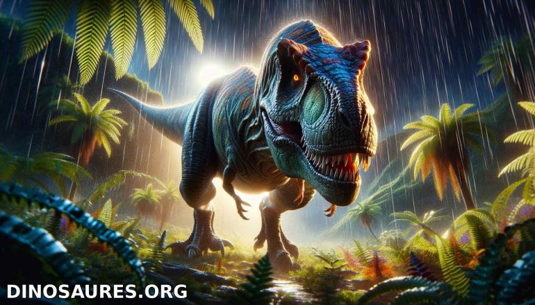 Dino majestueux sous la pluie