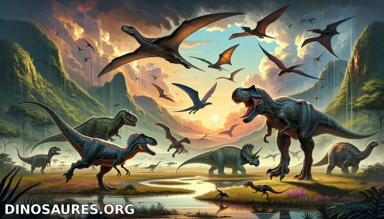 Dinosaures dans un Écosystème Préhistorique