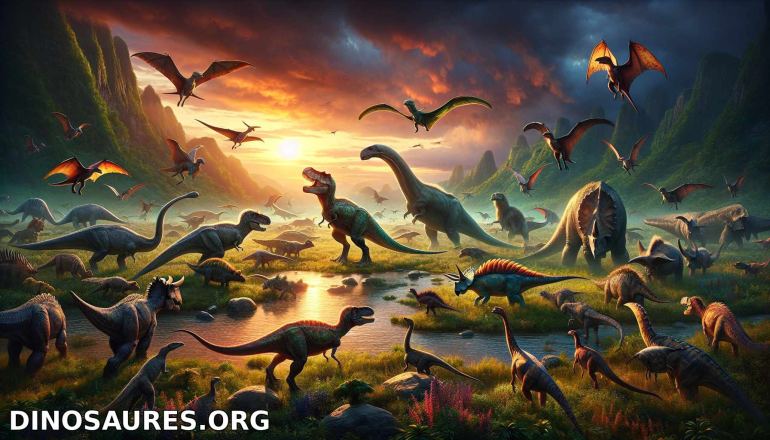 Scène préhistorique avec des dinosaures