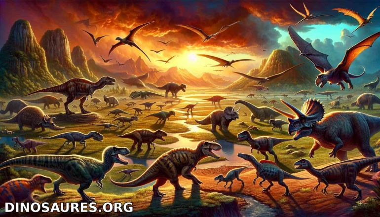 Scène préhistorique avec des dinosaures