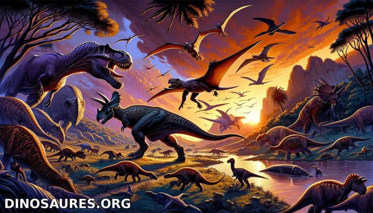 Scène préhistorique avec des dinosaures