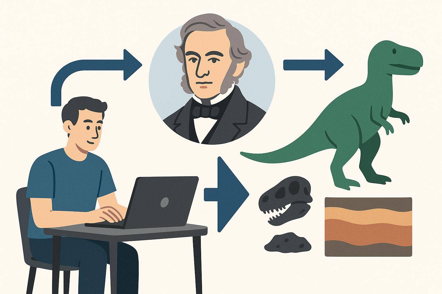 Illustration évolution dinosaures et fossiles