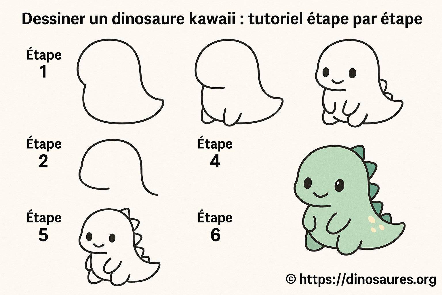 Dessiner un dinosaure kawaii : tutoriel étape par étape facile
