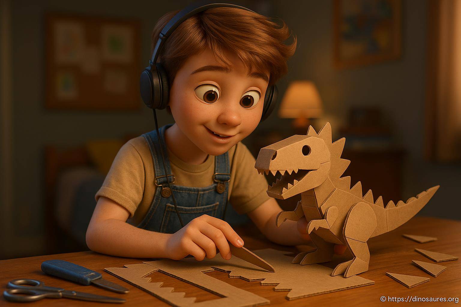 garçon construit dinosaure en carton