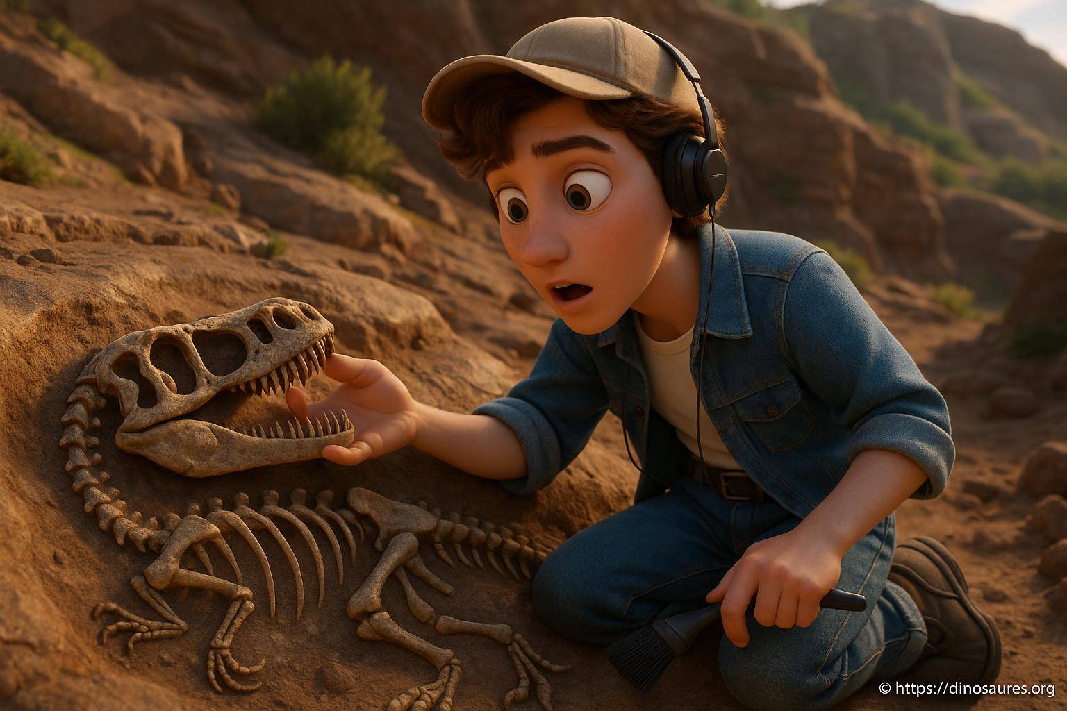 jeune garçon découvre fossile dinosaure
