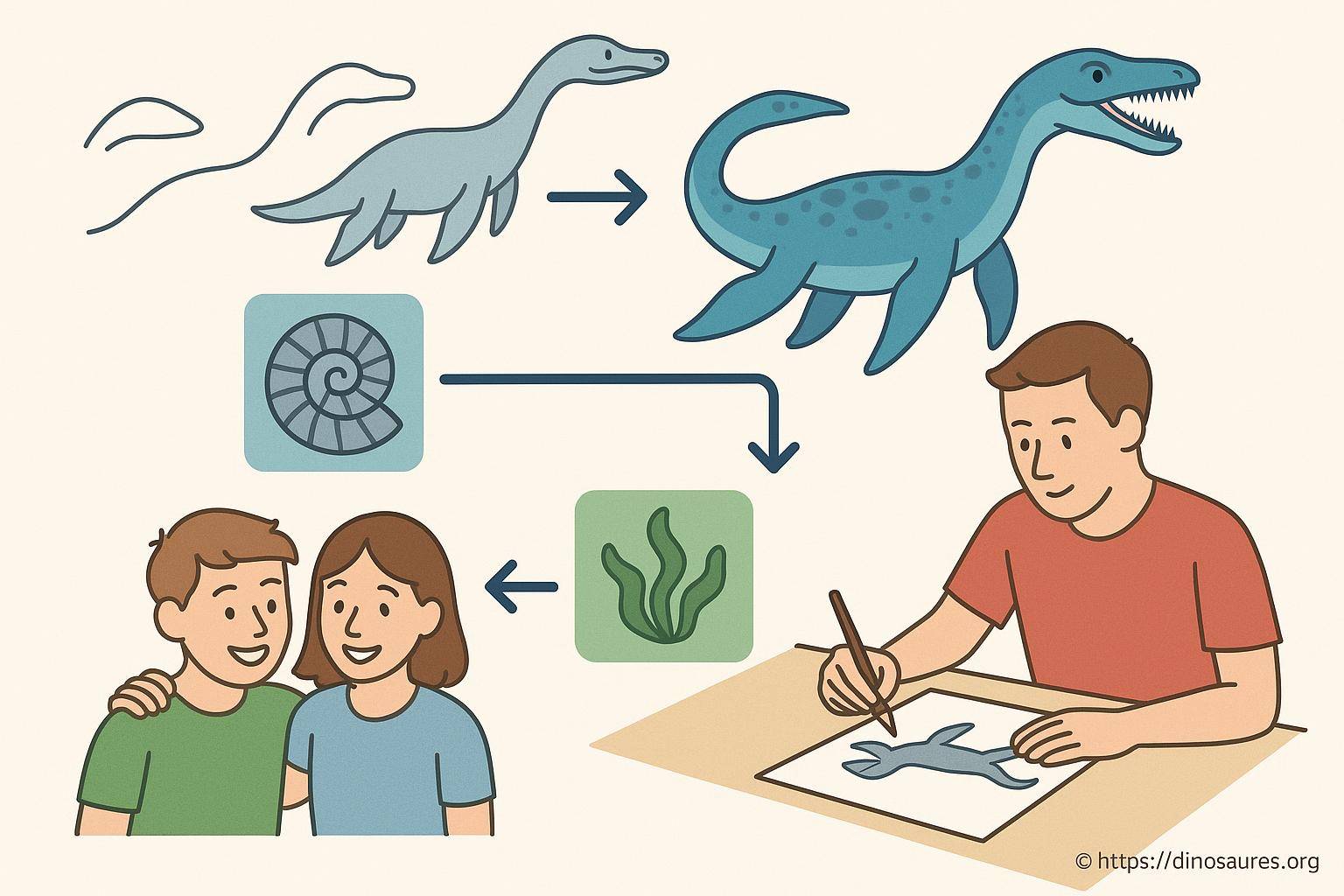 évolution du plésiosaure dessinée
