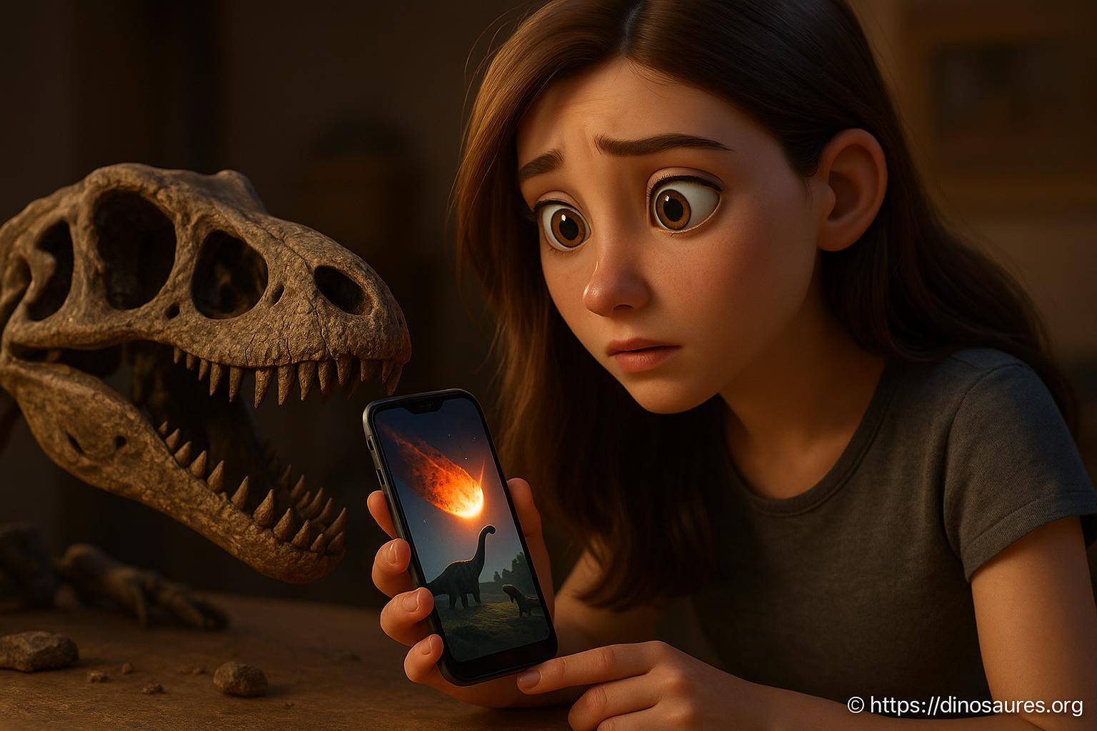 fille regardant un fossile de dinosaure