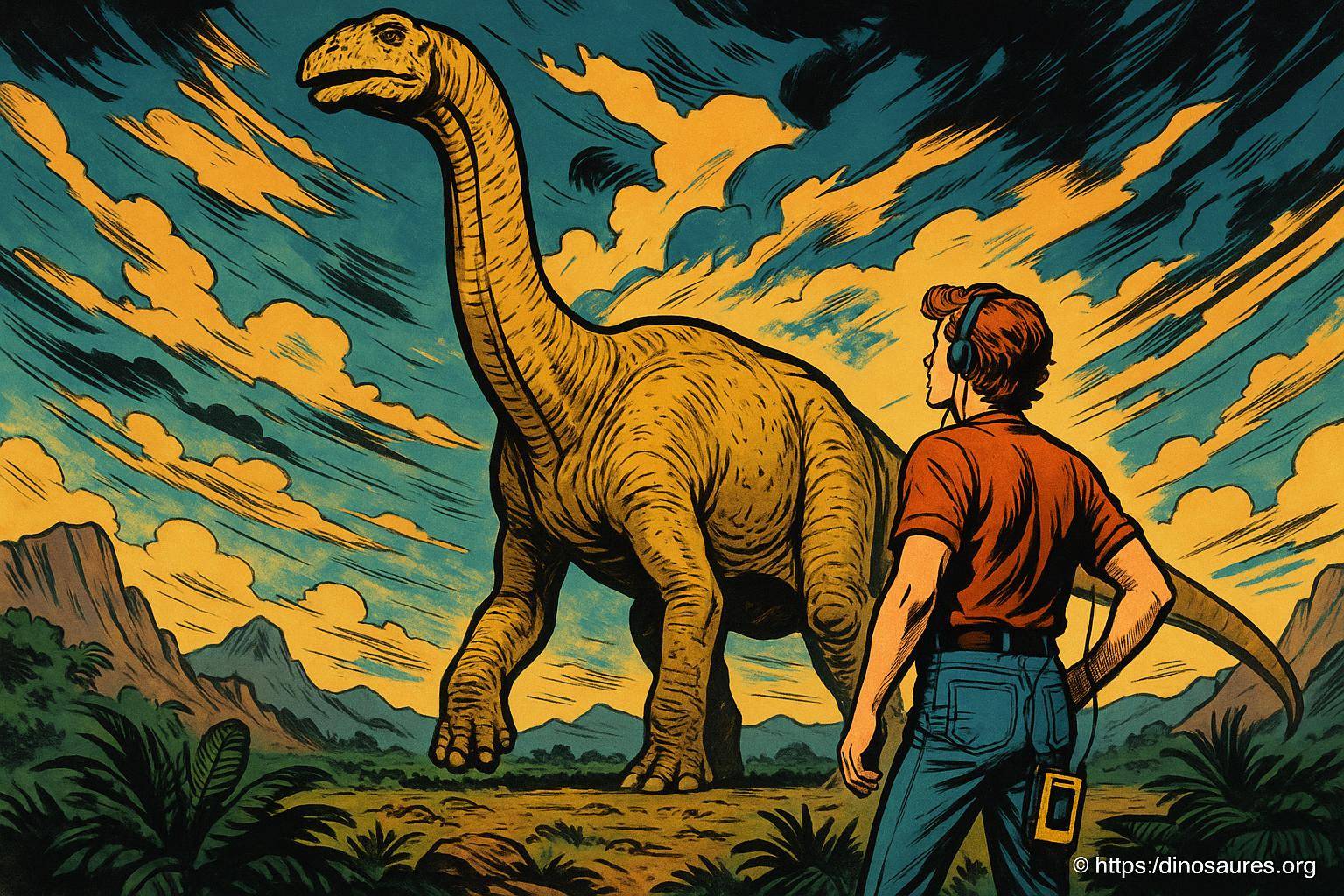 Illustration d'un dinosaure et un jeune homme
