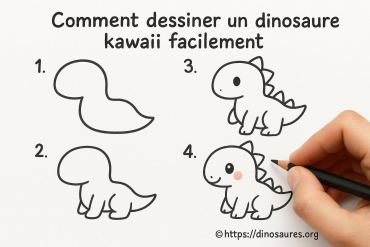 Comment dessiner un dinosaure kawaii facilement étape par étape