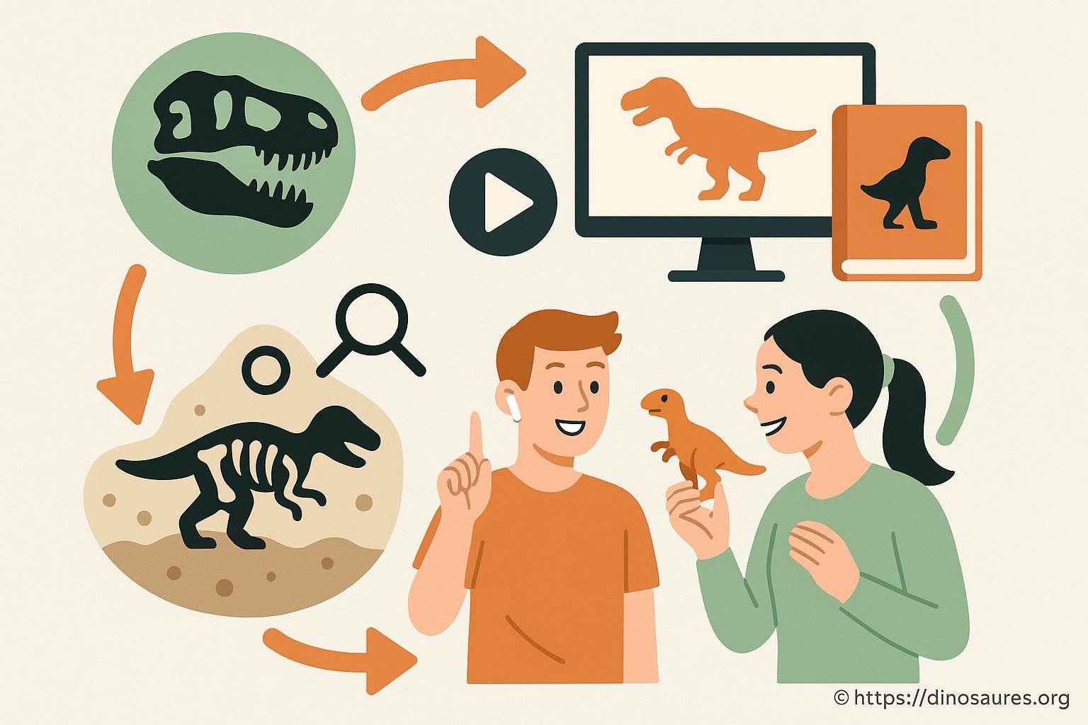 Enfants découvrant les dinosaures