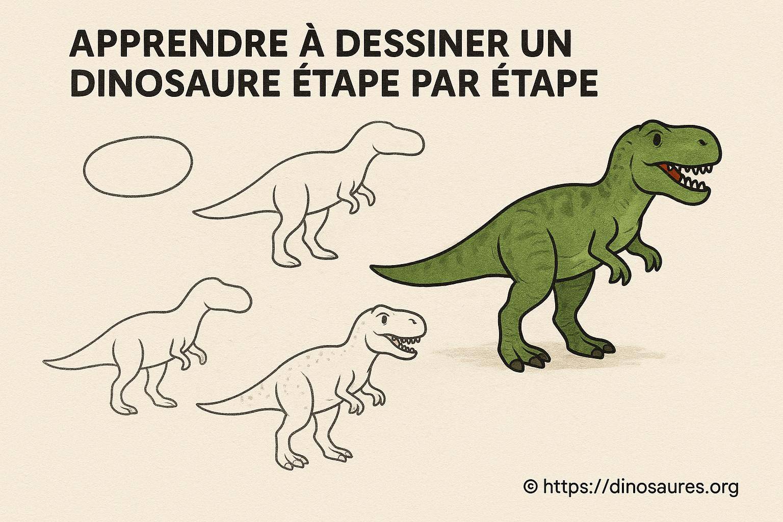 Apprendre à dessiner un dinosaure étape par étape facilement