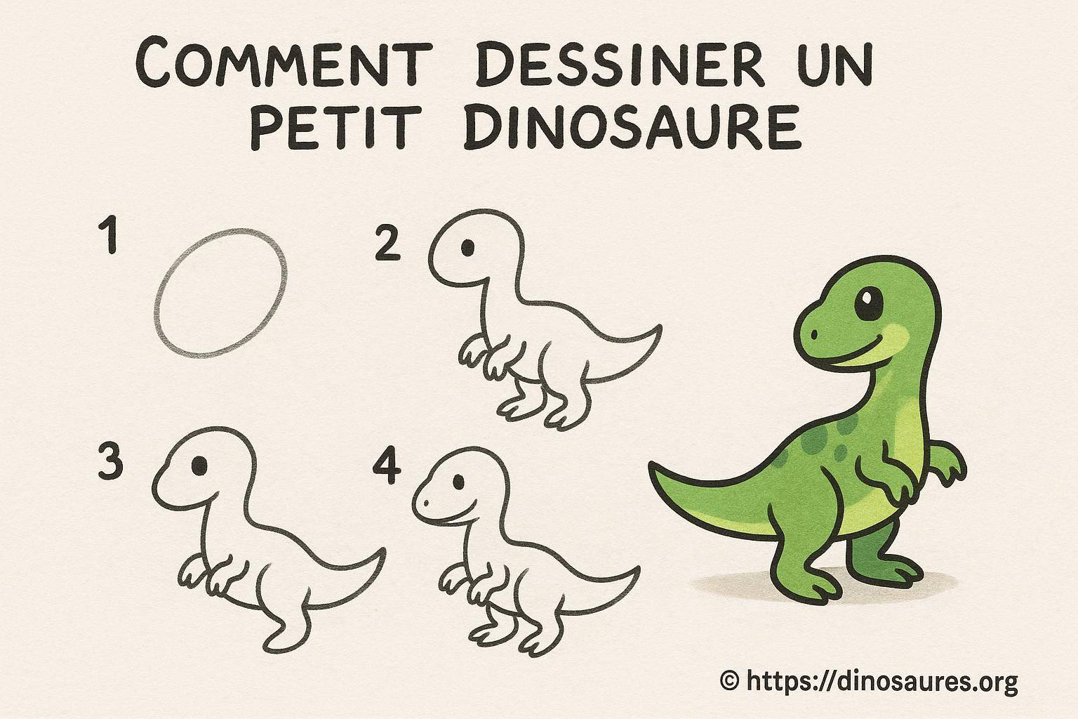 Comment dessiner un petit dinosaure facilement étape par étape