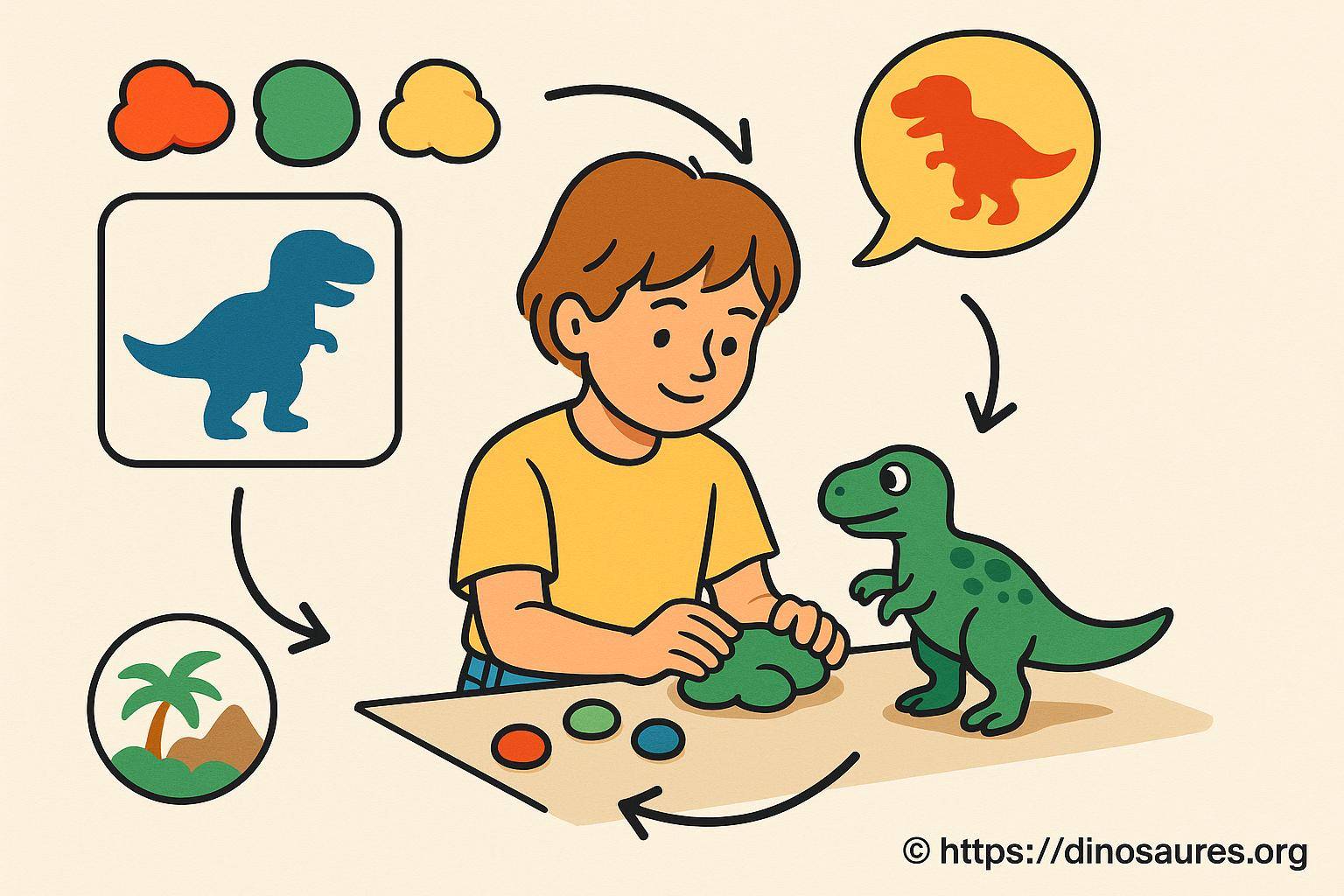 Enfant modelant un dinosaure en pâte à modeler