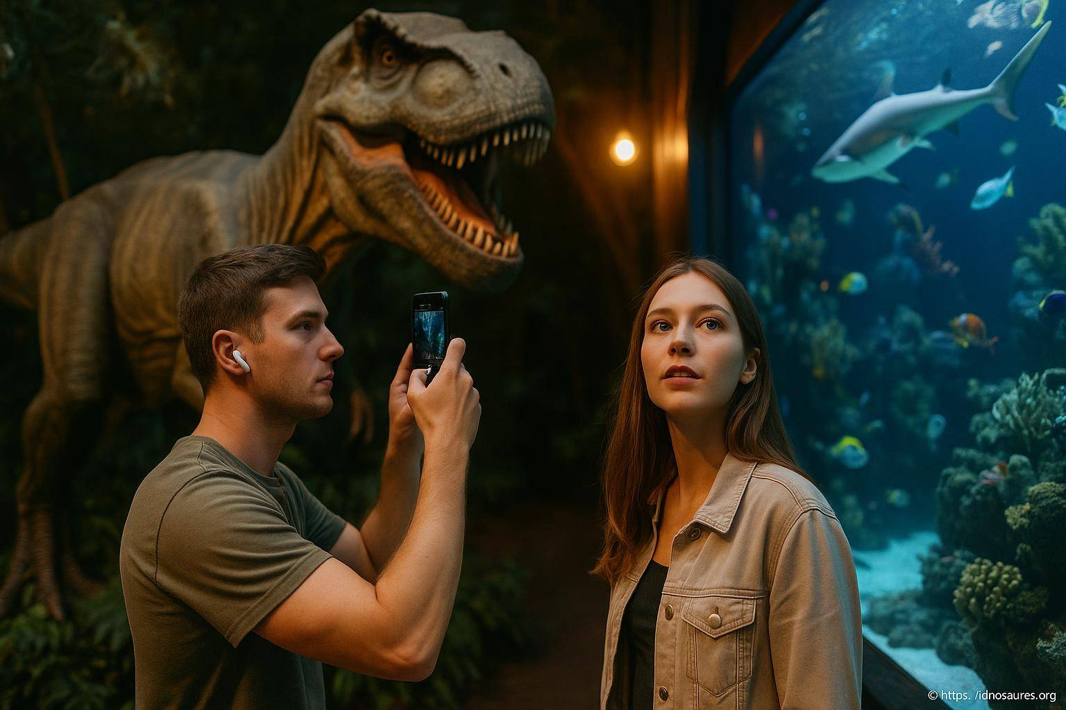 Visite musée dinosaure aquarium couple
