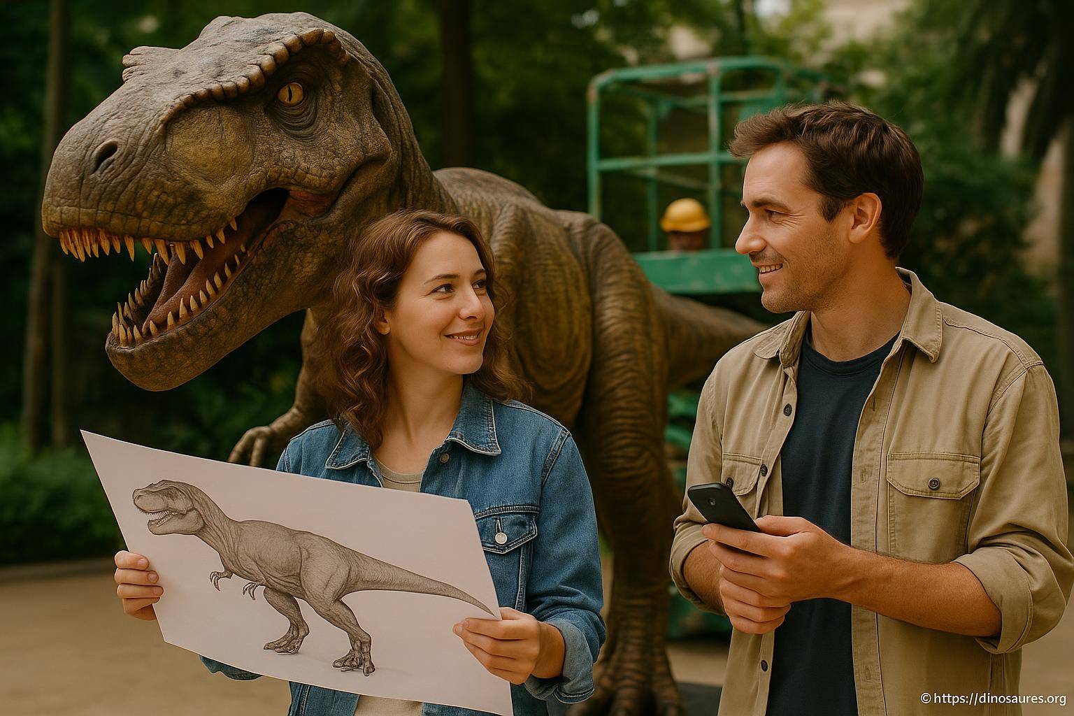 Couple avec dinosaure et dessin