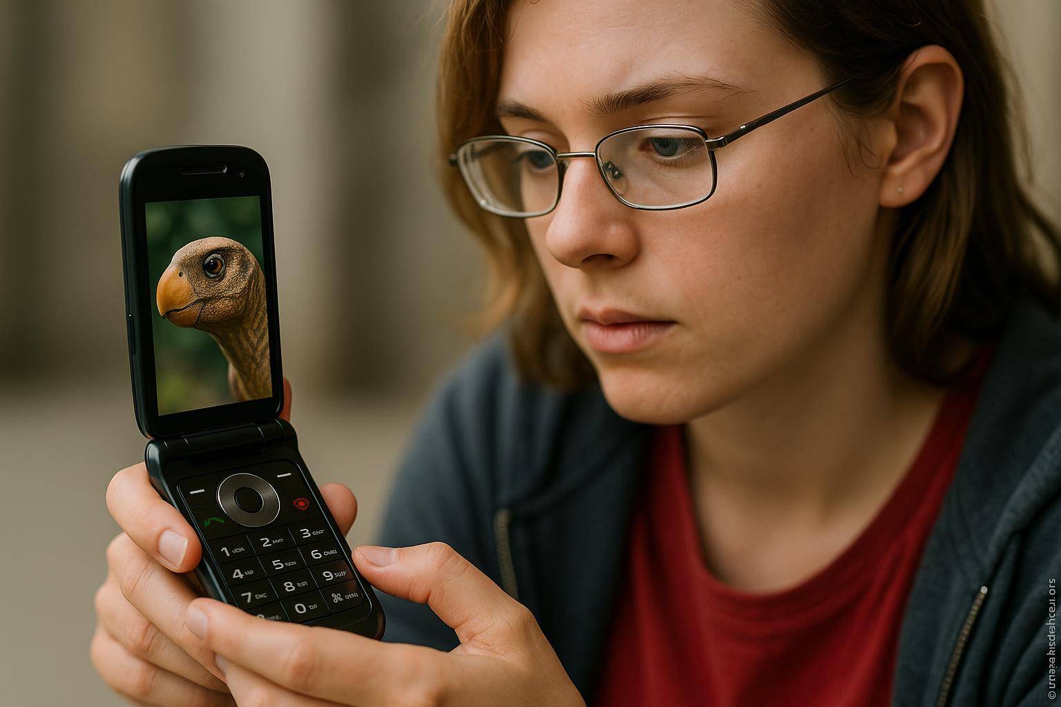 jeune femme regardant un téléphone à clapet