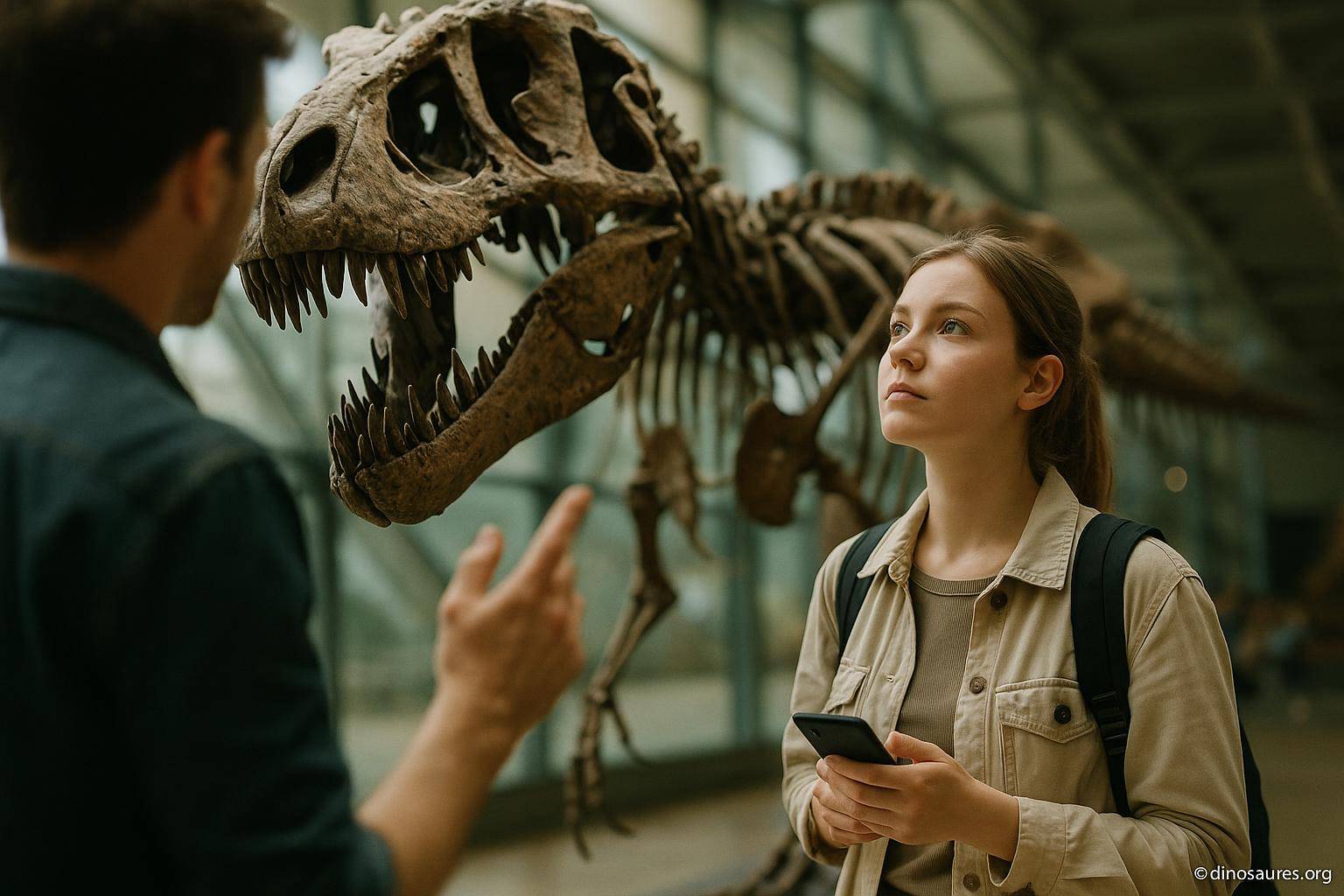 visiteurs observant squelette de dinosaure