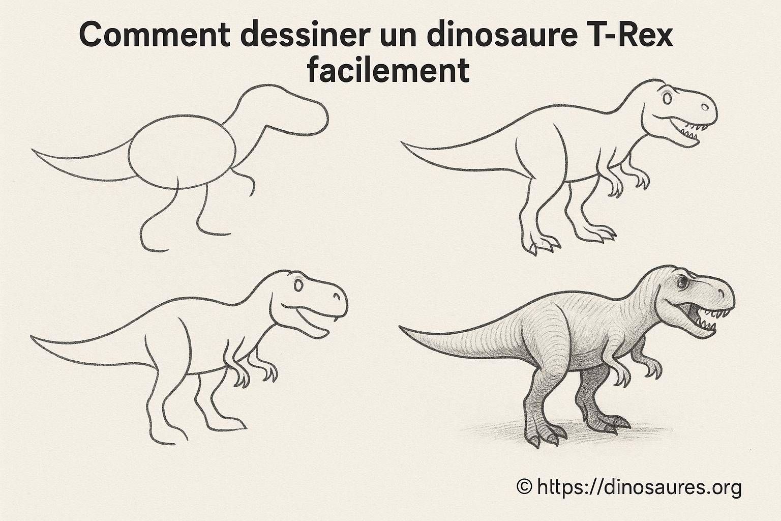 Comment dessiner un dinosaure t-rex facilement étape par étape