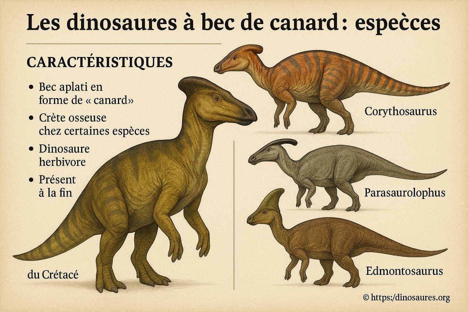 Les dinosaures à bec de canard : quelles sont leurs caractéristiques et espèces principales