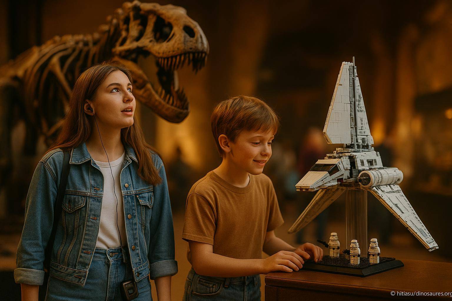 Enfants admirant un modèle de vaisseau spatial